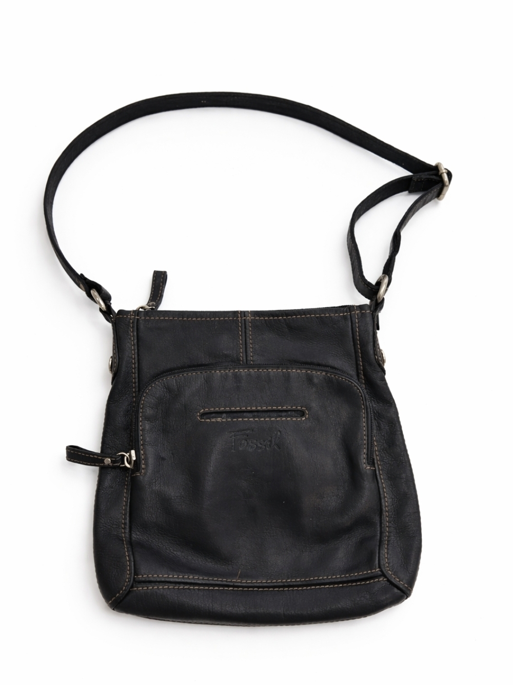 Fossil Y2K Black Leather Saddle Crossbody Bag Adjustable Strap